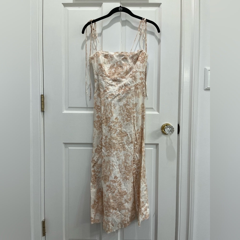 Reformation Pink Floral Linen MIDI Dress